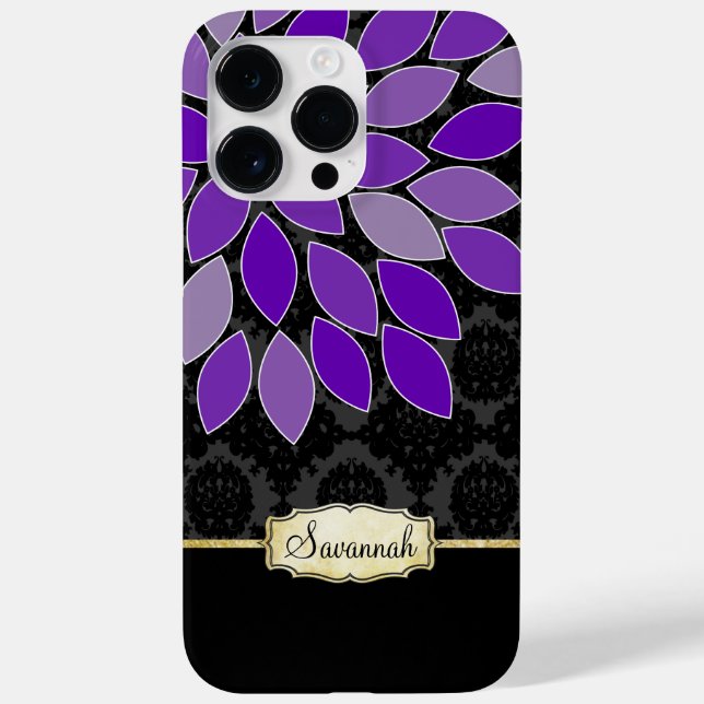 Personalised Purple Black and Gold Floral Damask Case-Mate iPhone Case (Back)