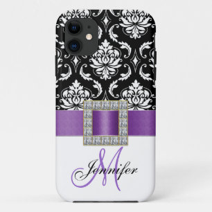 Personalised Purple Black Damask iPhone 5 Case