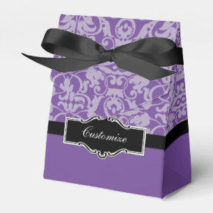 Personalised Purple & Black Damask Tent Favour Box