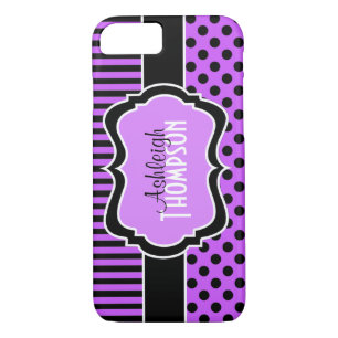 Personalised Purple, Black Striped Polka Dots iPhone 8/7 Case
