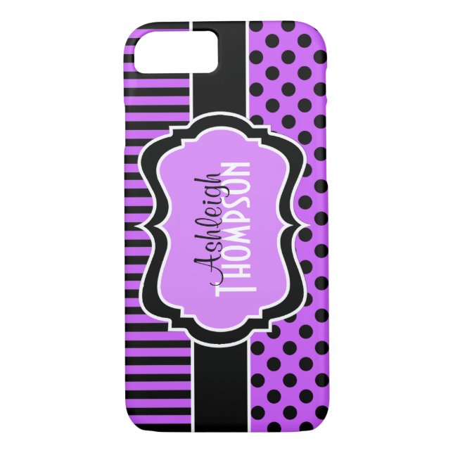 Personalised Purple, Black Striped Polka Dots Case-Mate iPhone Case (Back)