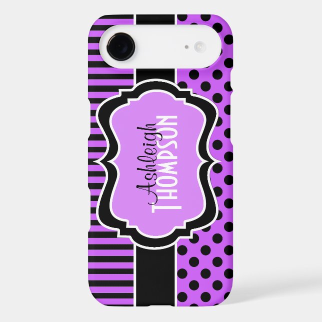 Personalised Purple, Black Striped Polka Dots Case-Mate iPhone Case (Back)