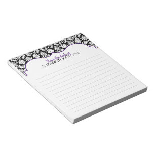 Personalised Purple, Black, White Floral Damask Notepad