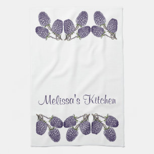 Personalised Purple Blackberries Illustration Tea Towel