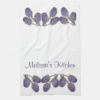 Personalised Purple Blackberries Illustration Tea Towel