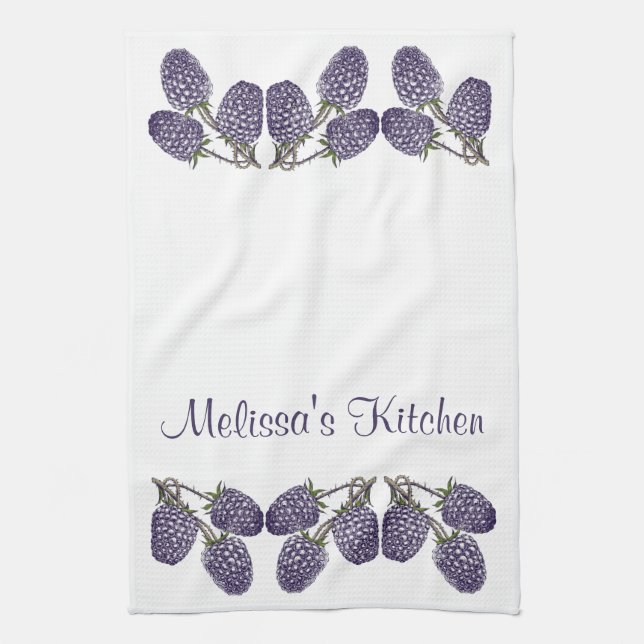 Personalised Purple Blackberries Illustration Tea Towel (Vertical)