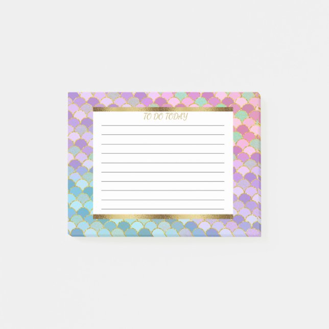 Personalised Purple Blue Green Gold Mermaid Scales Post-it Notes (Front)