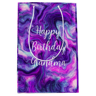 Personalised Purple, Blue, Pink Marble Birthday Medium Gift Bag