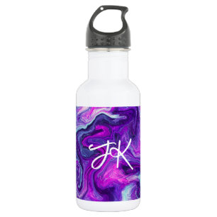 Personalised Purple, Blue, Pink Marble Fluid Art   532 Ml Water Bottle