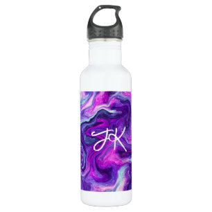 Personalised Purple, Blue, Pink Marble Fluid Art   710 Ml Water Bottle
