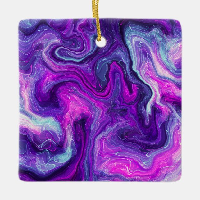 Personalised Purple, Blue, Pink Marble Fluid Art Ceramic Ornament (Front)