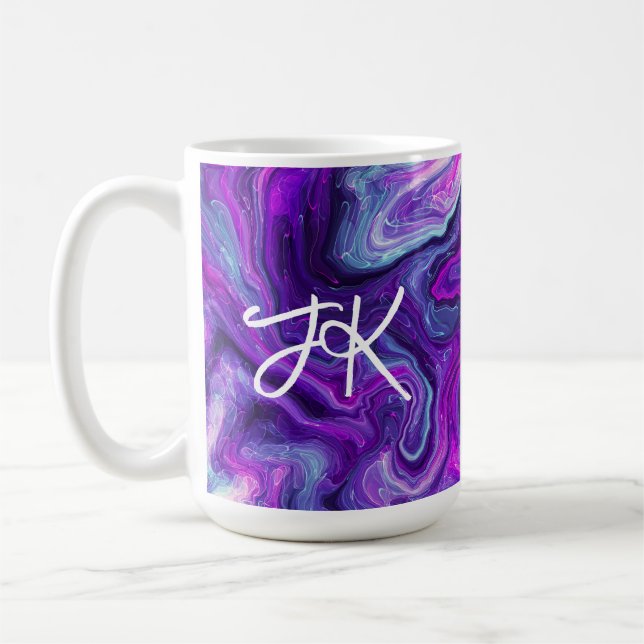 Personalised Purple, Blue, Pink Marble Fluid Art  Coffee Mug (Left)