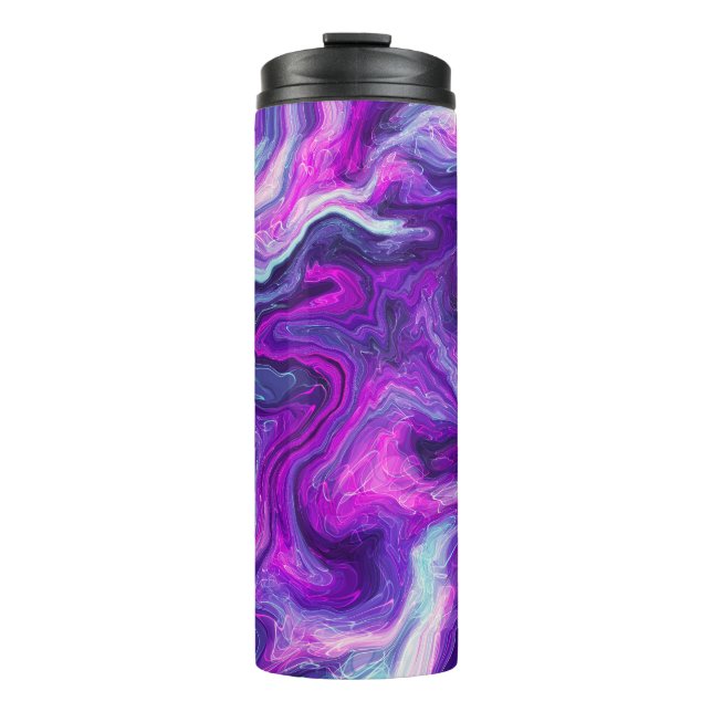 Personalised Purple, Blue, Pink Marble Fluid Art Thermal Tumbler (Front)