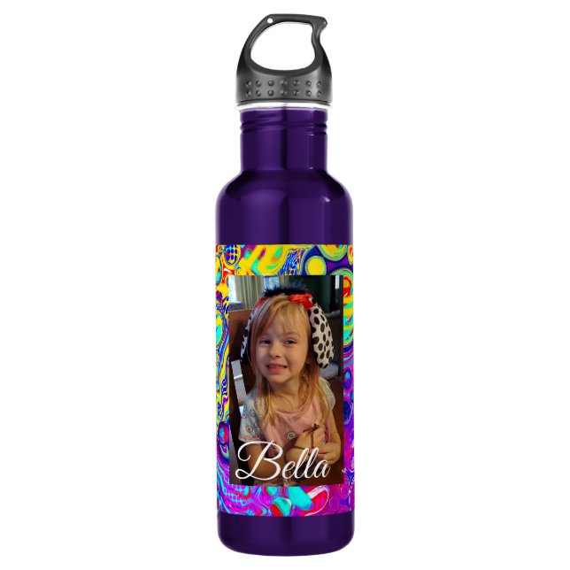 Personalised Purple, Blue, Yellow Photo   710 Ml Water Bottle (Front)