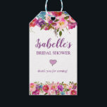 Personalised Purple Bridal Shower FavorTags Gift Tags<br><div class="desc">Beautiful way to thank guests for attending your bridal shower. The brides name is written in a pretty, trendy and flowing purple script. Bridal shower is written in all capitals traditional purple lettering. A pretty purple heart accents the sentiments and is followed by thank you for coming. All of the...</div>