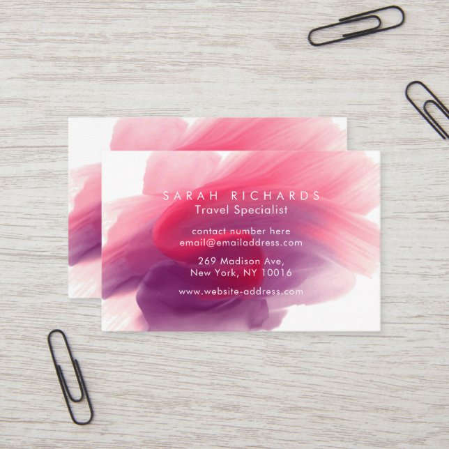 Personalised Purple Brush Business Cards (Front/Back In Situ)