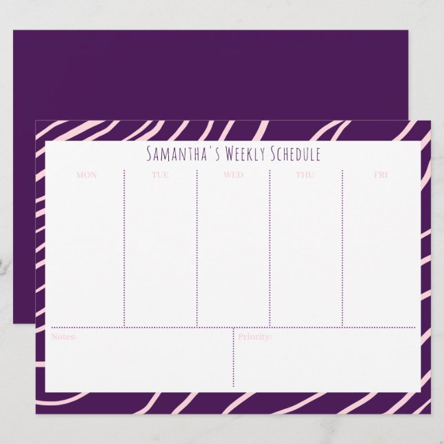 Personalised Purple Budget Weekly Schedule (Front/Back)