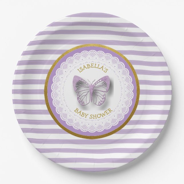 Personalised Purple Butterfly Baby Shower Plates (Front)