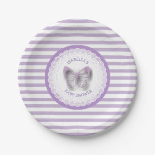 Personalised Purple Butterfly Baby Shower Plates