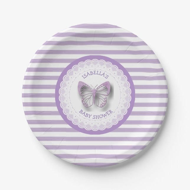 Personalised Purple Butterfly Baby Shower Plates (Front)