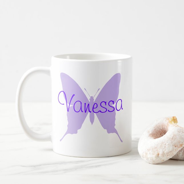 Personalised Purple Butterfly Coffee Mug (With Donut)