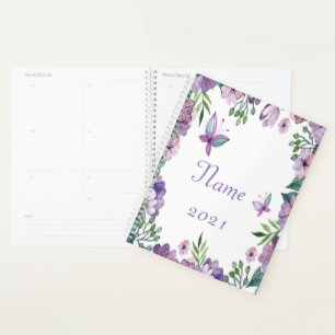 Personalised Purple butterfly floral frame Planner