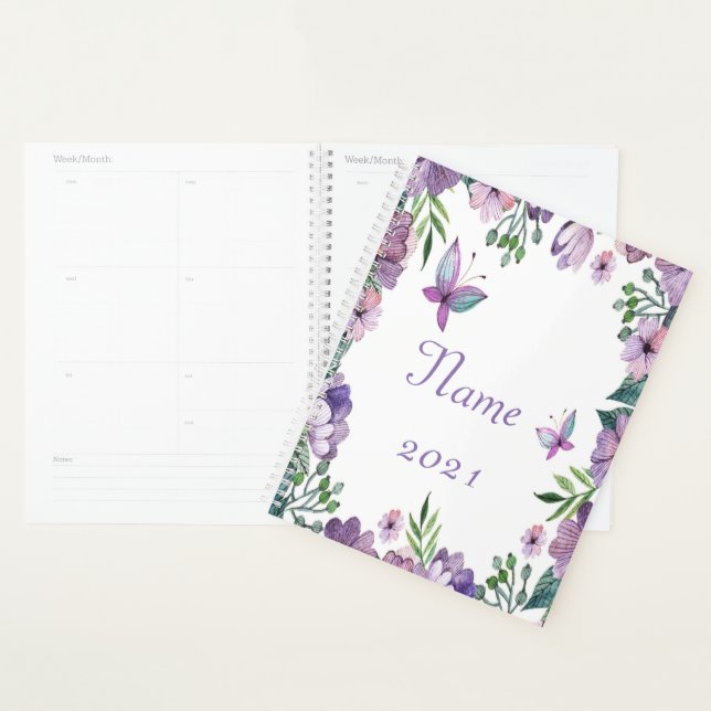 Personalised Purple butterfly floral frame Planner (Display)