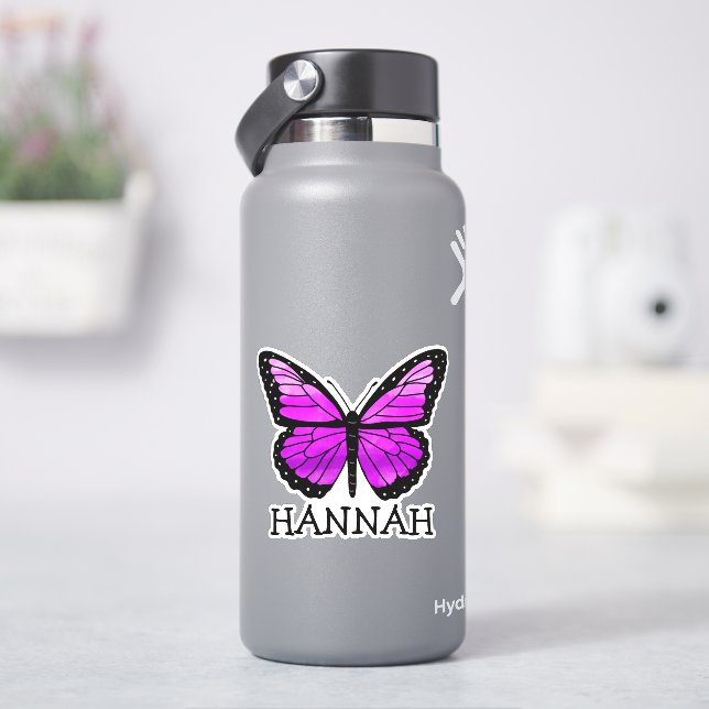 Personalised Purple Butterfly Girl's Name  Sticker (HydroFlask)