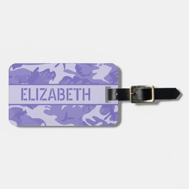 Personalised Purple Camo Luggage Tag (Front Horizontal)