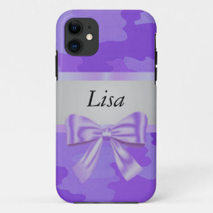 Personalised Purple Camouflage Purple Bow iPhone 11 Case