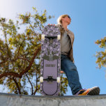 Personalised Purple, Charcoal Grey Cartoon Bat Skateboard<br><div class="desc">Add a name or other text to create your own personalised skateboard. This board features a cute cartoon illustration of a bat against a smoky purple coloured background all accented by a fun bats and polka dots pattern.</div>