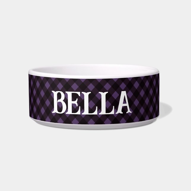 Personalised Purple Check Dog Bowl  (Front)