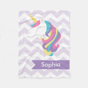 Personalised Purple Chevron Unicorn Fleece Blanket