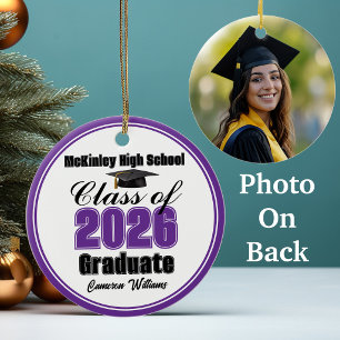 Personalised Purple Class of 2026 Graduation Photo Ceramic Tree Decoration