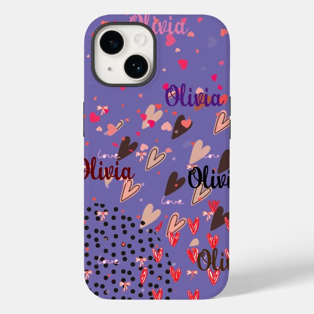 Personalised Purple Colourful Hearts iPhone 14 Cas Case-Mate iPhone Case (Back)