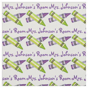 Personalised Purple Crayons School Art Teacher Fabric
