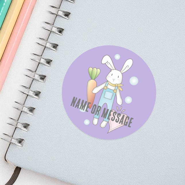 Personalised Purple Cute Stuffed Animal Bunny Classic Round Sticker (Creator Uploaded)