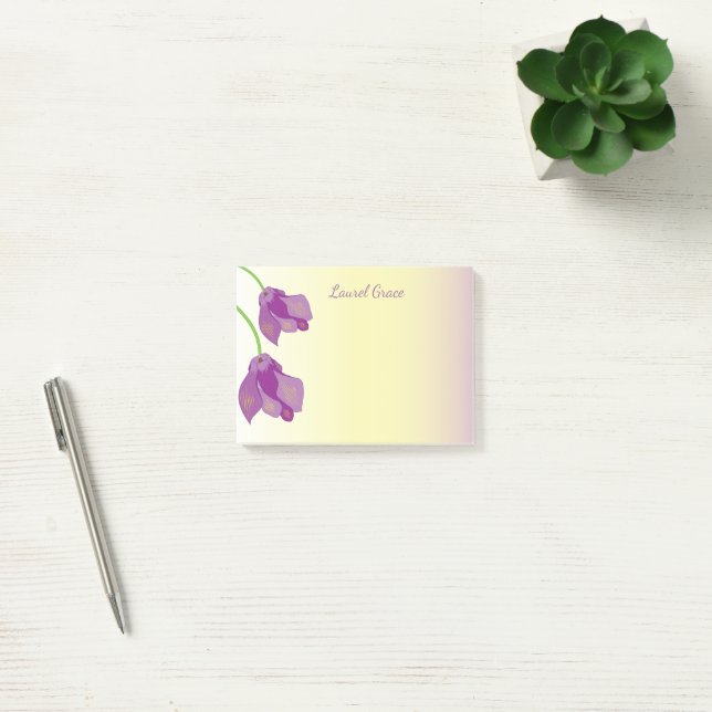 Personalised Purple Cyclamen floral Post-it Notes (Office)