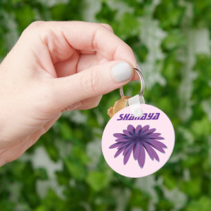 Personalised Purple Daisy Flower Illustration Key Ring