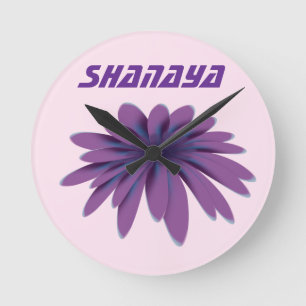 Personalised Purple Daisy Flower Illustration  Round Clock