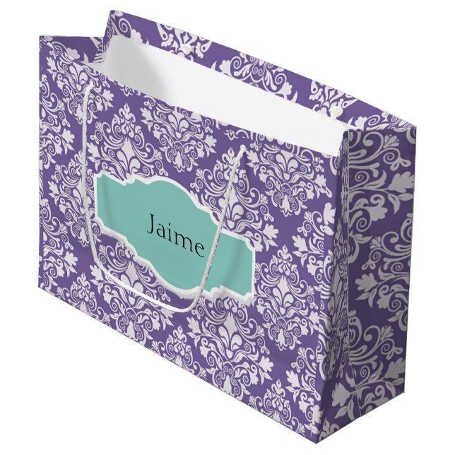 Personalised Purple Damask Gift Bag (Front Angled)