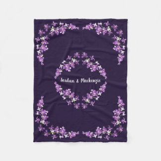 Personalised Purple Dendrobium Orchids Motif Fleece Blanket