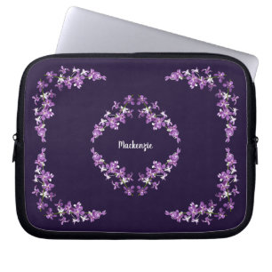 Personalised Purple Dendrobium Orchids Motif Laptop Sleeve