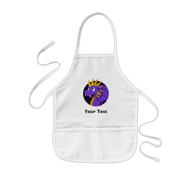 Personalised Purple dragon cartoon Kids Apron (Front)
