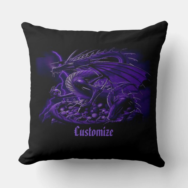 Personalised Purple Dragon Throw Pillow (Front)