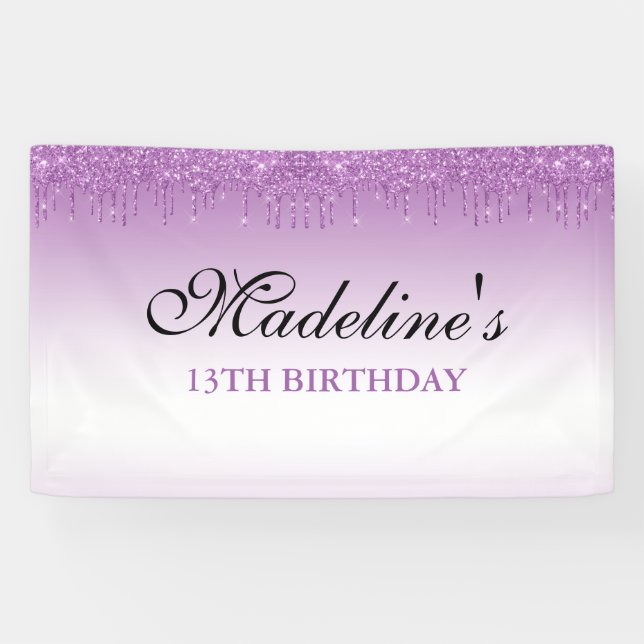 Personalised Purple Dripping Glitter Birthday Banner (Horizontal)