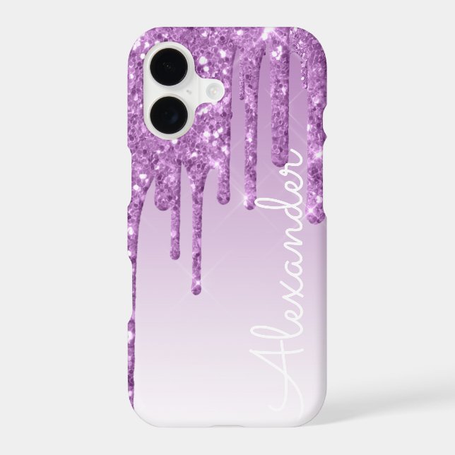 Personalised Purple Dripping Glitter BUDGET iPhone Case (Back)