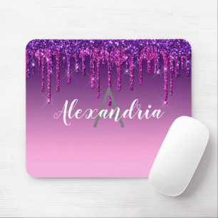 Personalised Purple Dripping Glitter Mouse Mat