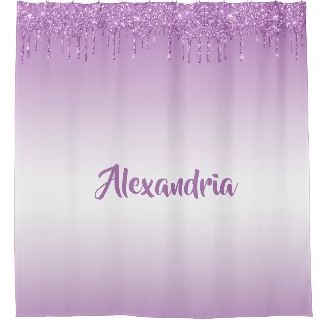 Personalised Purple Dripping Glitter Shower Curtain (Front)