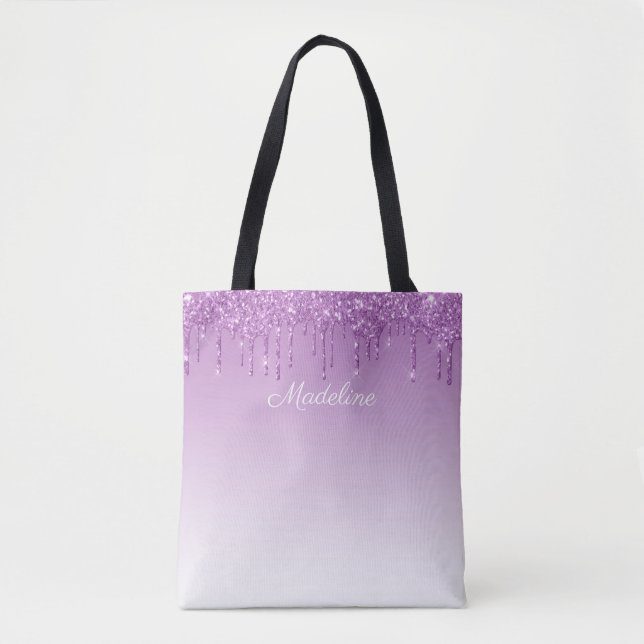 Personalised Purple Dripping Glitter Tote Bag (Front)